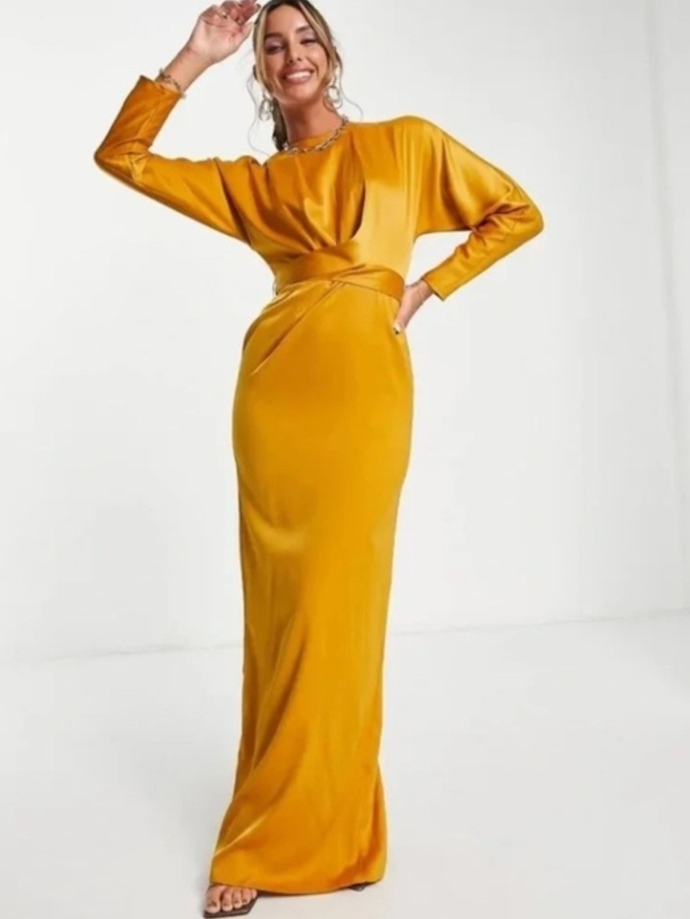 Asos Batwing Yellow  Satin Maxi Dress
